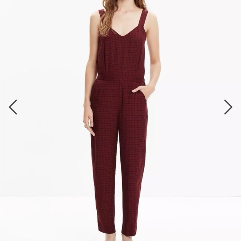 Madewell Tompkins Tank Jumpsuit Red/Black Elastic Waist Comfort Fall Size Medium